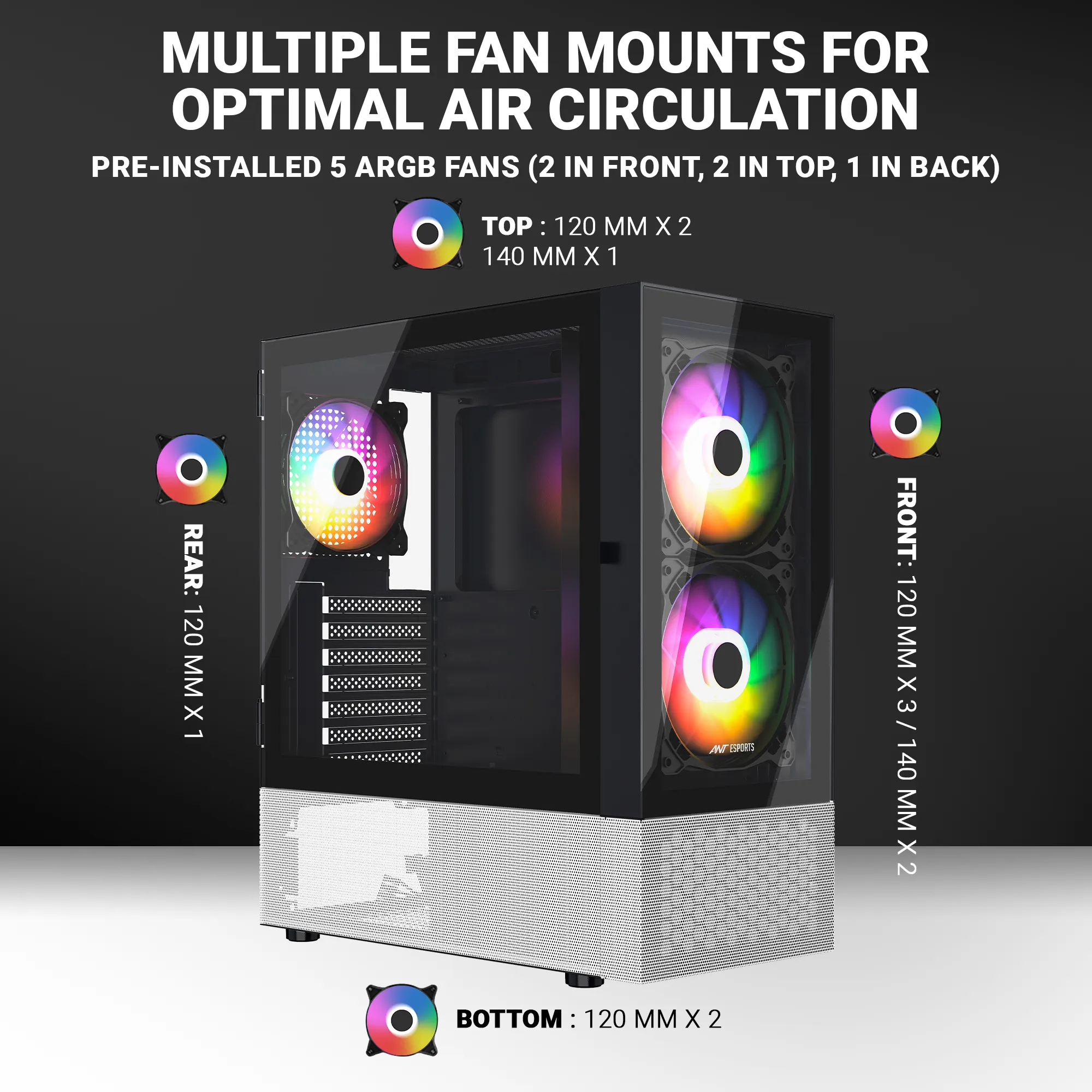 Ant Esports Mid Tower Cabinet (ATX, Micro-ATX, Mini-ITX) Pepper 5F view 4
